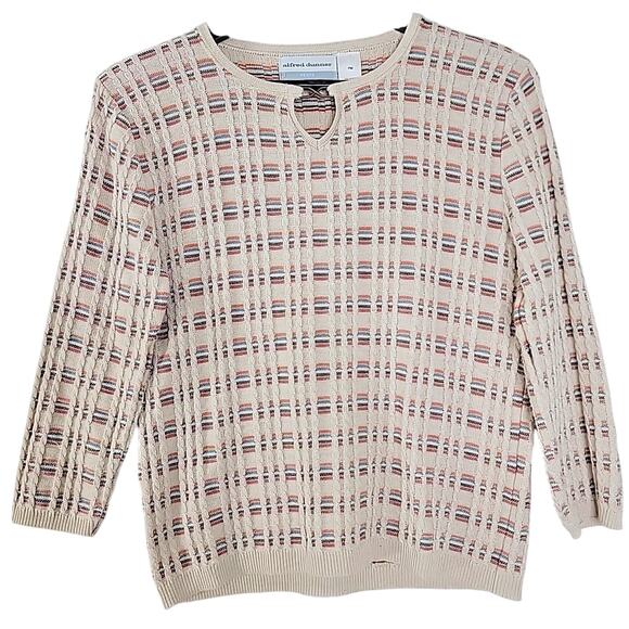 Alfred Dunner Petite Medium Sweater Keyhole Neck Cable Knit 3/4 Sleeve Classic - Picture 1 of 6